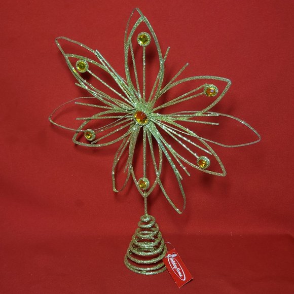 Holiday Home Jewel Flower Tree Topper Gold Glitter Sparkling Metal Wire Star Flo - Picture 10 of 12